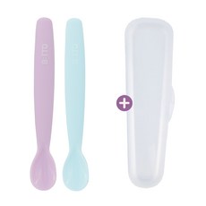 비비또 실리콘 이유식스푼 2개세트 케이스포함, 스푼(스카이블루+라벤더)(케이스 1P포함)