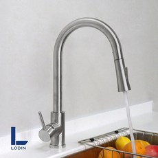 로딘 싱크대수전 거위목 주방수전 무광 SUS304 씽크대 수도꼭지 교체 ODIN-261, 1개