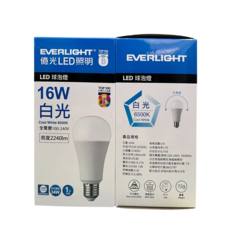 LED 16W電球/865 2240LM超高效-億光, 白色, 1個