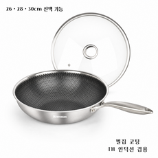 Riwonas 통3중 스텐 벌집코팅 궁중팬 웍팬 뚜껑세트 인덕션 IH 겸용, 1세트, 28cm