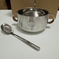 316不鏽鋼兒童碗 附蓋 雙耳輔食碗 幼兒園飯碗, 316L-小獅子款+湯匙,雙耳雙層防燙, 1個