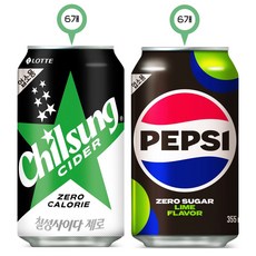 제로뚱캔 업소용 2종 (펩시제로라임+칠성사이다제로), 12개, 355ml