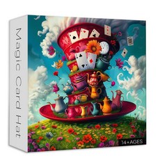 Larkipuzz 성인용 판타지 모자 퍼즐 1000피스 매직 카드 직소 퍼즐 꽃 찻주전자 불가능한 도전적인 신비한 모자 테마 아트 데코