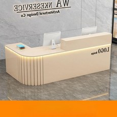 템바보드 테이블 ㄱ자 카운터 안내데스크 우회전 프론트, 웜베이지 패턴 + 무드등 + 오른쪽 회전