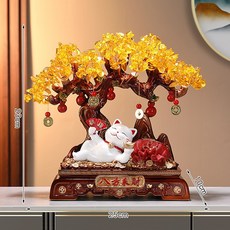 八方來財發財樹招財貓擺件客廳店鋪收銀臺裝飾工藝品開業禮物開業招財旺財擺件招財擺件居家擺件辦公室擺件開業送禮, 八方來財 淺木色713（白色招財貓）