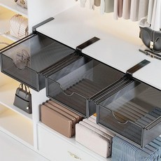 桃園出貨 內衣襪子神器衣服收納隔板掛式省空間衣物收納抽屜抽拉式收納盒, 白色,下掛抽拉盒【單件裝】中號加深, 1個