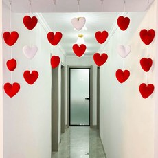 AMAZING 귀여운 하트 가람막 문발 현관 실커튼 문 인테리어 장식품, 레드+화이트