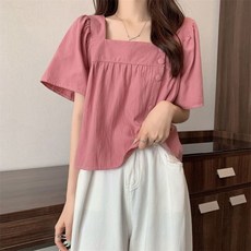 VEZRI 여성 여름 오버사이즈 블라우스 플레어 슬리브 스퀘어넥 크롭티