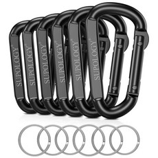 카라비너 클립 408.2kg(900파운드) 6.4cm(2.5인치) 튼튼한 철제 카라비너 해먹 캠핑 액세서리 하이킹 및 체육관용 D자형 스프링 후크 소형 강아지 목줄용, 6PCS