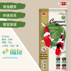 海豐 錦鯉大師 特級錦鯉飼料 大粒 適用於大正 昭和 三色 丹頂 寫鯉 別光 淺黃 秋翠品種, 1個, 綠大5KG, 5KG