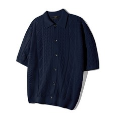 브랜드정품 트릴리온 TRILLION 워셔블 케이블 하프 슬리브 버튼 업 니트 (NAVY) 225637