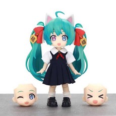 招財初音未來 OB11 關節可動人偶 虛擬歌手 二次元 12分 BJD 娃娃, 1個, 整娃-招財初音藍製服裙