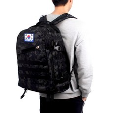 韓國軍人後背包 40L+太極旗刺繡布章+太極旗徽章, 黑色像素款