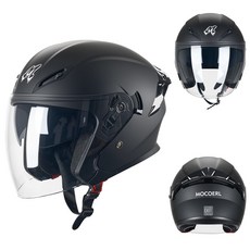 MOCOERL 오토바이 헬멧 초경량 오픈페이스 투명실드 안전모 통풍 무광블랙, 블랙