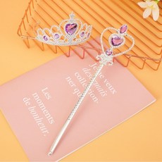 [1+1] 생일 티아라 공주 생일파티 왕관 파티 머리띠 요술봉 큐빅 보석, 레드요술봉, 2개