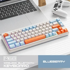 M68 게이밍 무선 키보드 트라이 모드 연결 PBT 볼 캡 레인보우 컴퓨터 노트북 및 Mac에 적합, 01 Blueberry