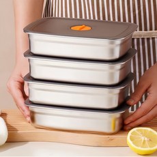 냉장고 스테인리스 밀폐용기 인덕션 스텐용기 반찬통, 1세트, 1000ml 본체2개 +뚜껑2개