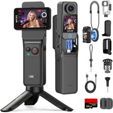 SJCAM C400 4K 유튜브 크리에이터 브이로깅 카메라 7시간 배터리 핸들 3in1 휴대용 착용형 여행 2.29인치 터치스크린 6축 안정화 30미터 방수 콘텐츠 촬영용, Black, 64GB