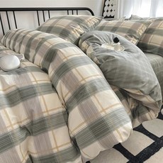 VM VOUGEMARKET 커버 베개 세트 그린 세트 2개 스트라이프 그레이시 이불 모던, Green Plaid, 2 Twin/Twin XL Comforter (68"x