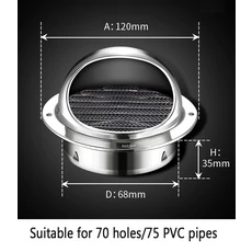 스테인레스 스틸 벽 천장 에어 벤트 덕트 환기 배기 그릴 커버 배출구 난방 냉각 방수 캡, 02 304 steel 70mm