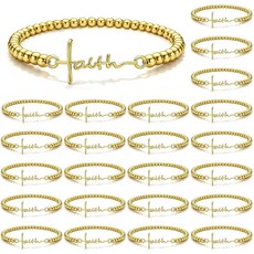 Tondiamo 24피스 크로스 페이스 골드 비즈 팔찌 벌크 여성용 영감을 주는 기독교 스크립트 조절 가능한 스트레치 뱅글 종교 주얼리 선물 어머니의 날 파티 선물 교회 세례