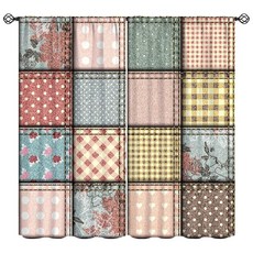 FAOTELY Boho 패치워크 꽃무늬 암막 커튼 레트로 소박한 꽃 식물 빈티지 농가 프린트 창문 드레이프 침실 거실 주방 카페용 너비 53.3 x 길이 137.2cm(21 5