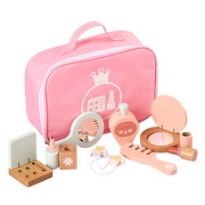 4세 미용놀이 원목 화장품 뷰티가방 사회성발달 미용놀이장난감 체험형교구 화장놀이, 1세트, 핑크