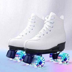 성인용 롤러스케이트 4륜 롤러 스케이트 운동 레저 용품, 1개, 화이트 가죽+글로시 휠