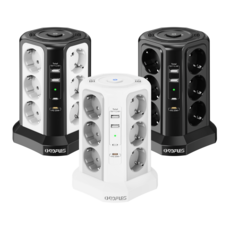 ORDFLES 타워형 멀티탭 12구 PD20W 4USB포트 고용량 3520W 과부하차단 KC인증 USB 멀티탭, 1개, 화이트, 3m
