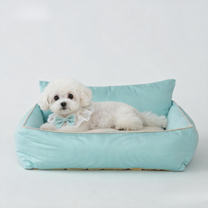 피치가든 폭신한 사각 강아지 고양이 침대 세탁편한 분리형 등받이 반려동물 소파방석, 1개, 블루베이지