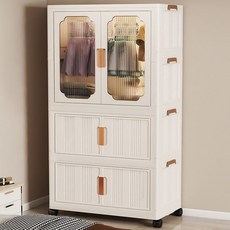 寶寶衣櫃免安裝收納櫃兒童塑料衣櫥嬰兒衣服整理箱零食玩具儲物櫃, 75cm面寬2掛衣+1開門【奶油白】,免組裝/下可儲物+上可掛衣-加大加厚