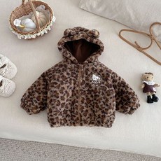 Hello Kitty 女童豹紋棉服 兒童奧粒絨夾棉外套