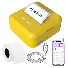 Ablemark 라벨 프린터기 스티커 라벨지포함 고속인쇄 바코드 생성 큐알코드 스캔 가능, 1세트, 엘로우