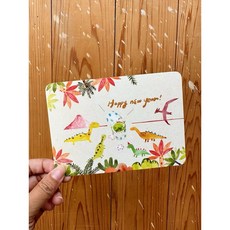 考古恐龍新年快樂明信片二入組，可愛造型賀卡，節慶送禮首選, 1個