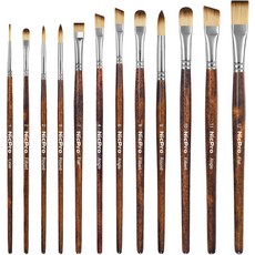 Nicpro 12PCS 아티스트 페인트 브러시 세트 아크릴 페인팅용 공예 브러시 오일 수채화 구아슈 템페라 얼굴 바디 패브릭 모델 아트 서플라이 아티스트용 (나무, Brown Wood