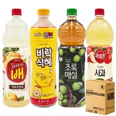 [한번에먹자] 1.5L 대용량 혼합세트 / 비락식혜 + 아침에사과 + 초록매실 + 갈아만든배 / 각1개씩, 4개, 1500ml