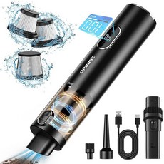 Upbooz 휴대용 진공 무선 LED 조명을 갖춘 14000PA 강력한 흡입력을 갖춘 자동차 진공 에어 더스터 2-in-1 저소음 충전식 휴대용 미니 진공청소기 자동차 홈, Upbooz 자동차 진공청소기 휴대용 진공 무선 140, All Black