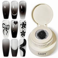 GAOY 쿠션 옴브레 페인팅 젤 스폰지 포함 닦지 않는 그라데이션 패팅 젤 폴리쉬 옴브레 아우라 블러쉬 및 블렌드 네일 아트 가정 및 미용실용 고발색 화이트, 블랙