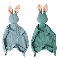 Insular Bunny Lovey 남아 및 여아용 담요 아기용 유기농 면 모슬린 안전 부드럽고 통기성이 좋은 Lovie 수딩 타월 신생아 유아를 위한 그레이 158517, 블루&그린