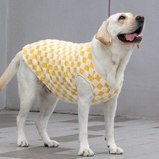 寵物狗狗秋冬裝保暖開扣絨衣背心, 大狗棋盤格背心-黃,3XL-胸圍60背45/9-11.5kg, 1個