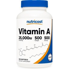 Nutricost 비타민 A 25000 IU 500 소프트젤 유전자 변형 성분 없음 글루텐 프리, 1개, 500