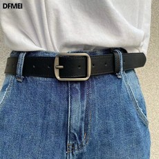 DFMEI 簡單高級感腰帶女士百搭牛仔褲裝飾皮帶男學生褲帶啞光銀