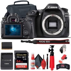 캐논 EOS 80D DSLR 카메라 바디 전용 1263C004 64GB 메모리 카드 케이스 리더 플렉스 삼각대 핸드 스트랩 캡 키퍼 지갑 클리닝 키트, 캐논 EOS 80D DSLR 카메라 본체만 1263C0