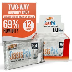오아시스팩 69% RH 양방향 습도 조절 팩12팩 - 67그램 팩 신선도 맛 및 향 유지 보관 케이스 용기용 무염 누수 방지 수분 흡수제, 12 Pack
