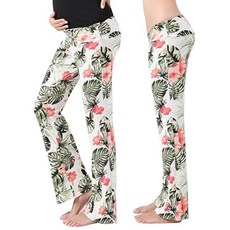 Alina Mae 임산부용 여성 파자마 팬츠 신축성 편안하고 넓은 소프트 팔라조 탄력 임신 라운지 캐주얼 파자마 (검정색 + 회색 꽃무늬 12-14세)