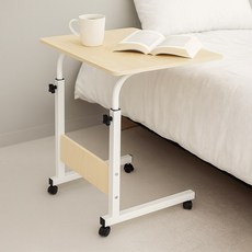 벨라까사 이동식 사이드테이블 높이조절 트롤리 미니사이드 선반, 모던한 우드화이트