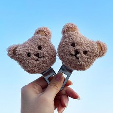 곰돌이 캐릭터 부드러운 털안감 차량용 안전벨트 연장 버클 클립 커넥터 2p 세트, 1개, 연베이지