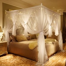 宮廷蚊帳 落地蚊帳 公主風 加厚蚊帳, 幻城 白色-送灯-送32mm加粗支架,1.5*2.0米床