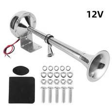 광택 스테인레스 스틸 싱글 트럼펫 혼 낮은 해양 보트 트럭 로리 캐러밴 RV용, [01] 12V