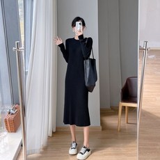 원피스코디 골지 라운드넥 니트 롱 원피스 임산부 루즈핏 데일리